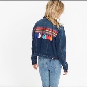 Buffalo David Bitton boho denim jacket with multicolor tassels size small